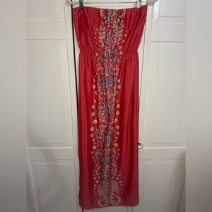 Peach Love Cream Coral Maxi Dress with Blue and White Details